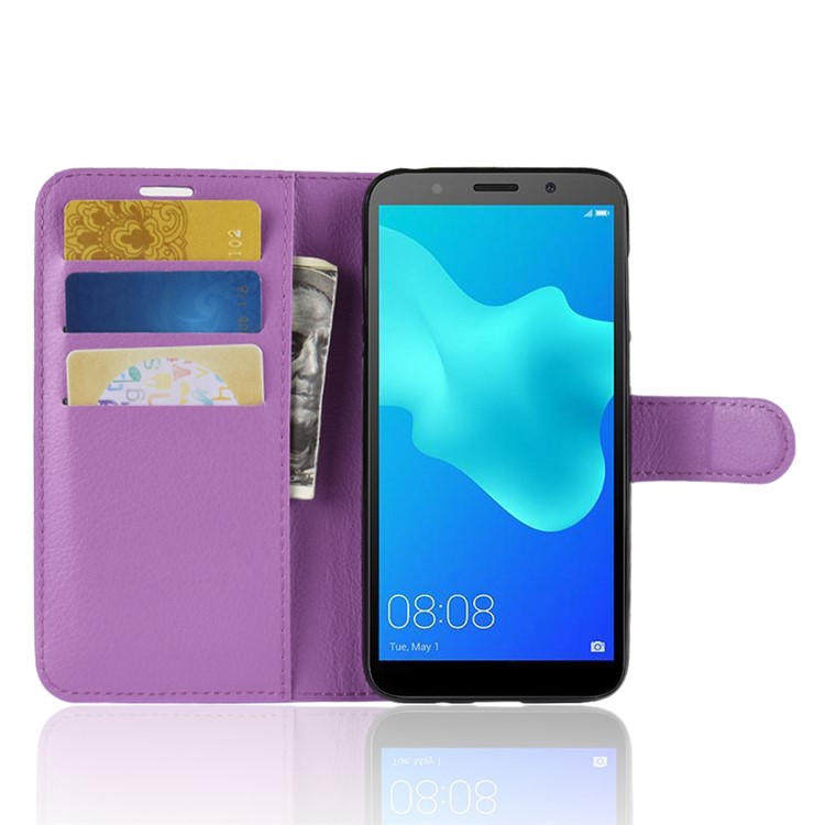 Litchi Skin Leather Wallet Shell Case for Huawei Y5 Prime (2018) / Y5 (2018) - Purple-4