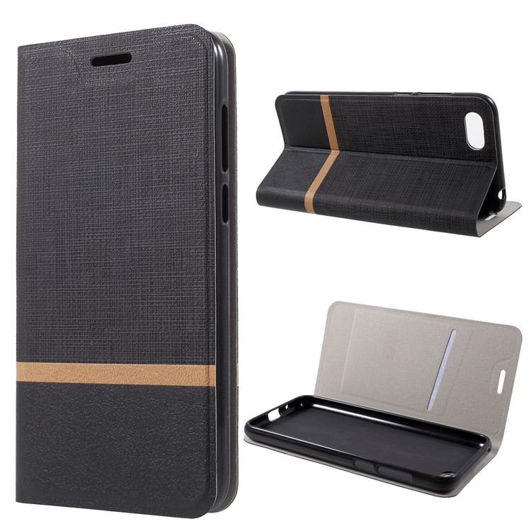 Cross Texture Leather Stand Case with Card Slot for Huawei Y5 Prime (2018) / Y5 (2018) Built-in Steel Sheet - Black-1