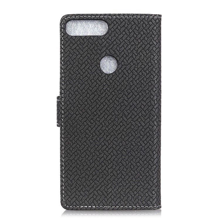 Woven Texture Wallet Stand Leather Phone Case for Huawei Honor 9i (2018) 5.84-inch - Black-3