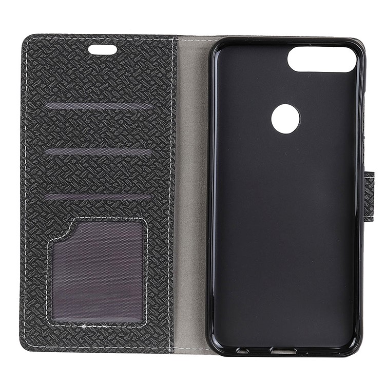Woven Texture Wallet Stand Leather Phone Case for Huawei Honor 9i (2018) 5.84-inch - Black-4