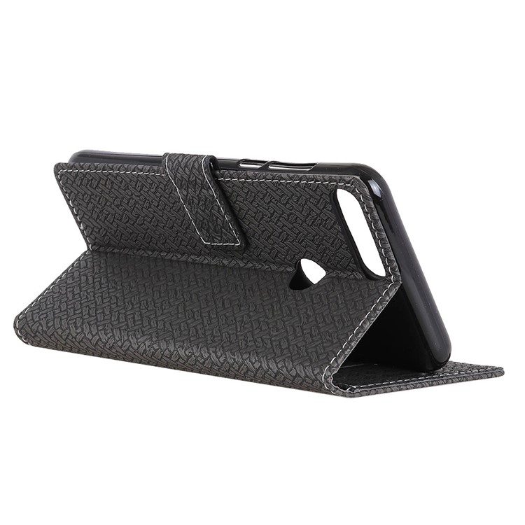 Woven Texture Wallet Stand Leather Phone Case for Huawei Honor 9i (2018) 5.84-inch - Black-5