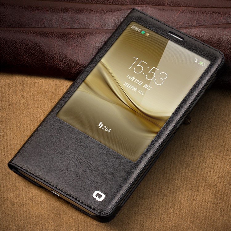 QIALINO Genuine Leather Smart Window Case for Huawei Ascend Mate8 - Black-3