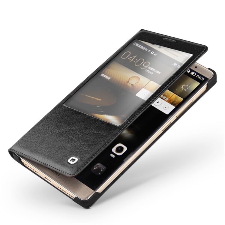 QIALINO Genuine Leather Smart Window Case for Huawei Ascend Mate8 - Black-4