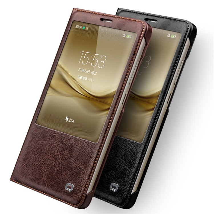 QIALINO Genuine Leather Smart Window Case for Huawei Ascend Mate8 - Black-6