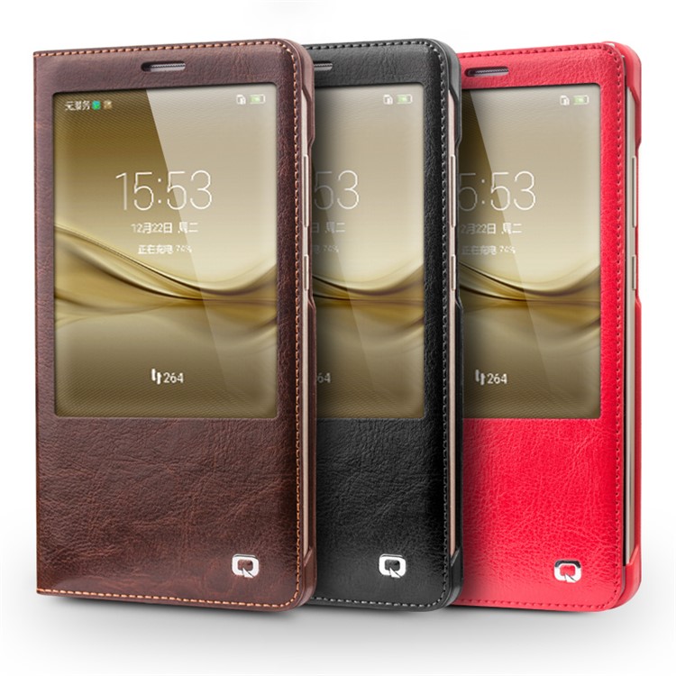 QIALINO Genuine Leather Smart Window Case for Huawei Ascend Mate8 - Black-7