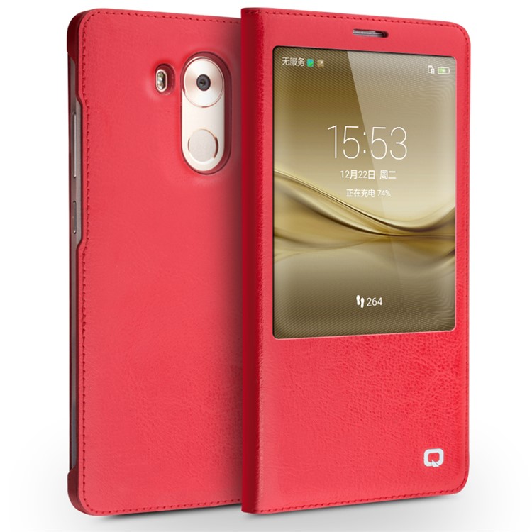 QIALINO Genuine Leather Smart View Cover for Huawei Mate 8 - Red-1