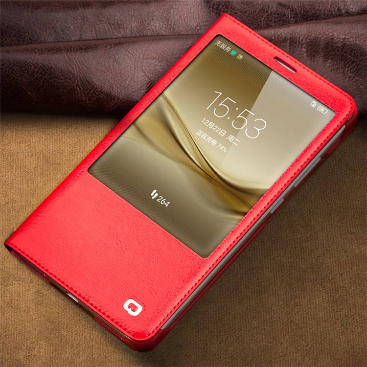 QIALINO Genuine Leather Smart View Cover for Huawei Mate 8 - Red-3