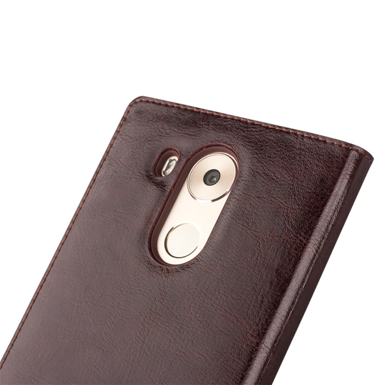 QIALINO Genuine Leather Smart Window View Case for Huawei Mate 8 - Brown-5