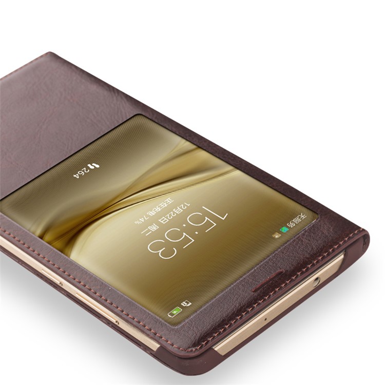 QIALINO Genuine Leather Smart Window View Case for Huawei Mate 8 - Brown-7