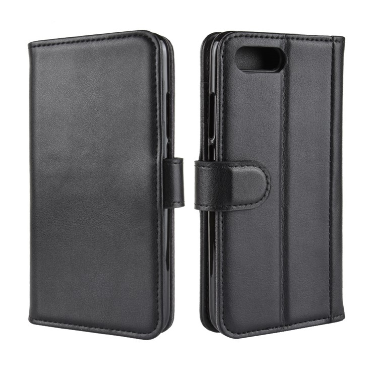 For Huawei Honor 10 Wallet Genuine Split Leather Flip Stand Case - Black-2