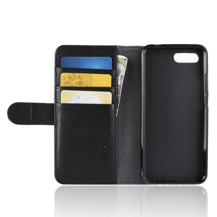 For Huawei Honor 10 Wallet Genuine Split Leather Flip Stand Case - Black-5