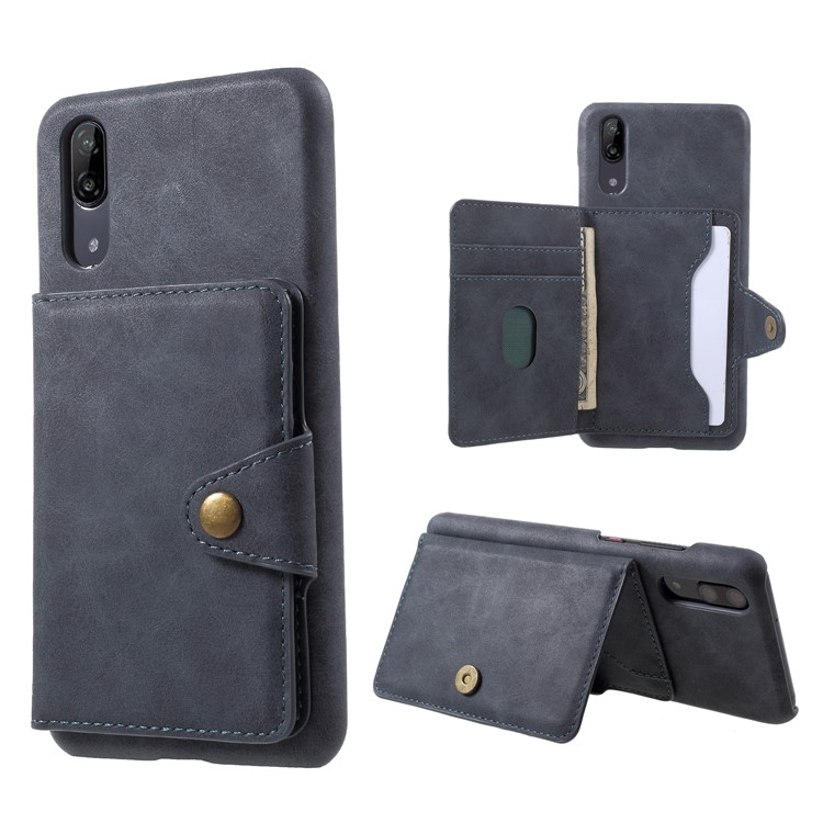 Grey - PU Leather Coated PC Wallet Mobile Phone Case with Kickstand for Huawei P20-1