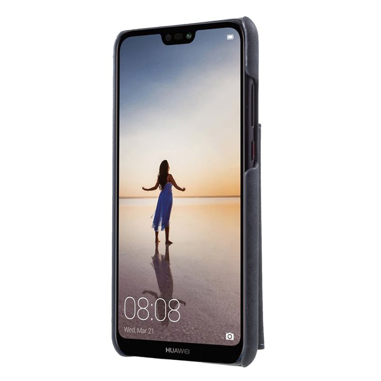 Grey - PU Leather Coated PC Wallet Mobile Phone Case with Kickstand for Huawei P20-2