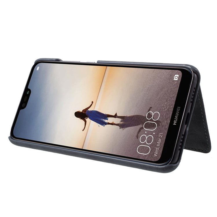 Grey - PU Leather Coated PC Wallet Mobile Phone Case with Kickstand for Huawei P20-3