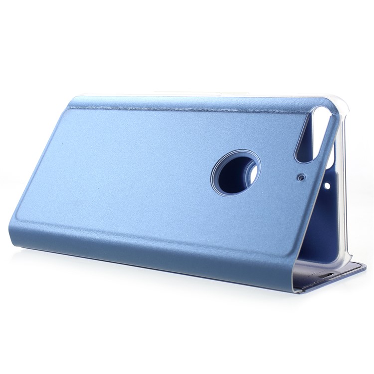 Electroplating Mirror Surface View Ventana de Cuero de Cuero Para Huawei Honor 7C/Y7 Prime (2018)/nova 2 Lite (filipinas)/disfruta 8 - Bebe Azul