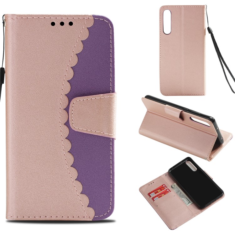 For Huawei P20 Pro Two Tone Splicing Wallet Stand Leather Shell - Rose Gold / Purple-1