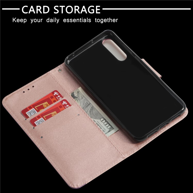 For Huawei P20 Pro Two Tone Splicing Wallet Stand Leather Shell - Rose Gold / Purple-6