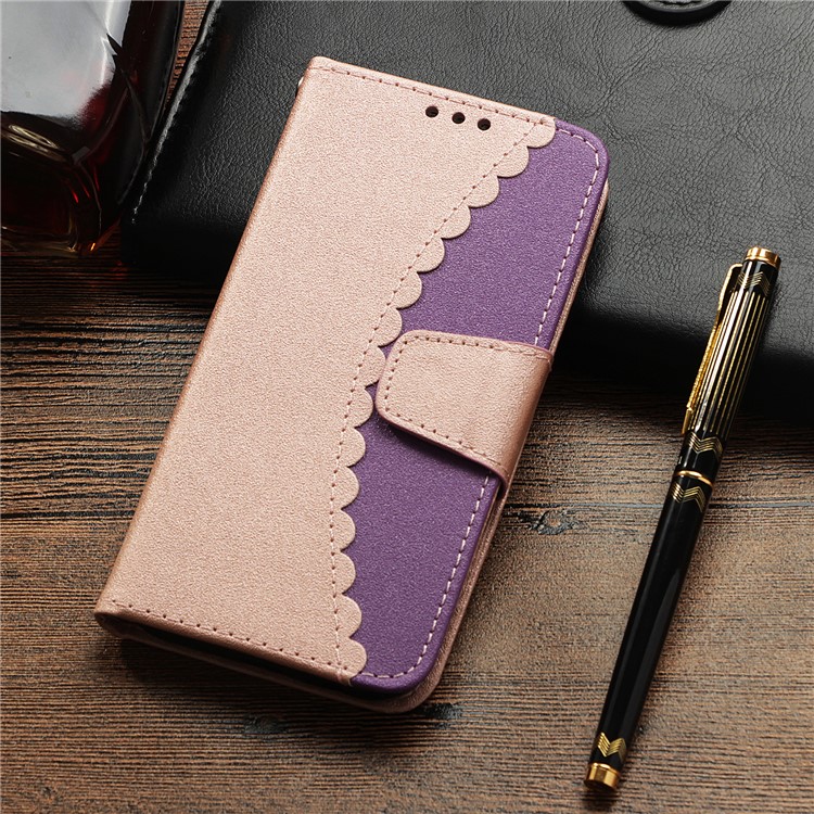 For Huawei P20 Pro Two Tone Splicing Wallet Stand Leather Shell - Rose Gold / Purple-7
