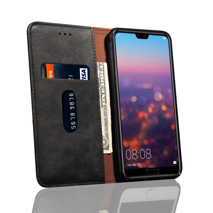 Auto-absorbed Crazy Horse Texture Leather Wallet Phone Case for Huawei P20 Pro - Black-7