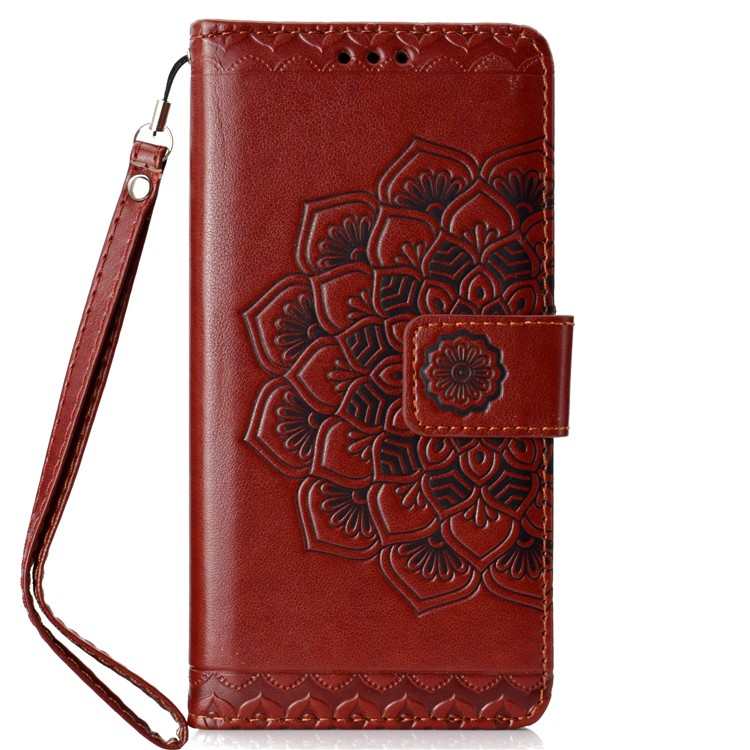 Imprint Mandala Pattern PU Leather Cell Phone Cover with Card Slots for Huawei Honor 7C / Enjoy 8 - Brown-2