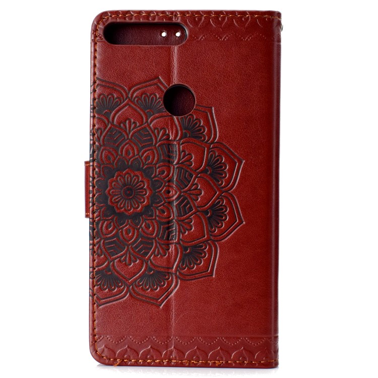 Imprint Mandala Pattern PU Leather Cell Phone Cover with Card Slots for Huawei Honor 7C / Enjoy 8 - Brown-3