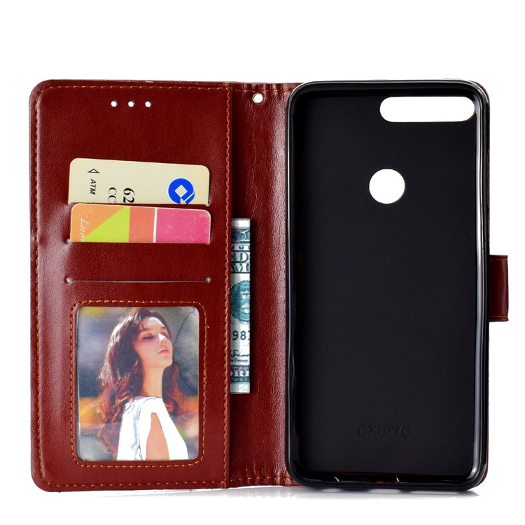 Imprint Mandala Pattern PU Leather Cell Phone Cover with Card Slots for Huawei Honor 7C / Enjoy 8 - Brown-4