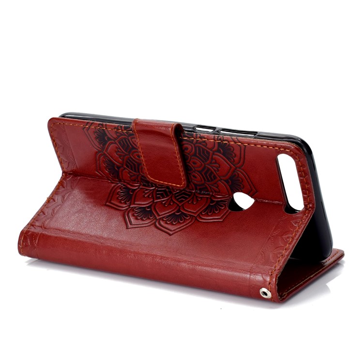 Imprint Mandala Pattern PU Leather Cell Phone Cover with Card Slots for Huawei Honor 7C / Enjoy 8 - Brown-5