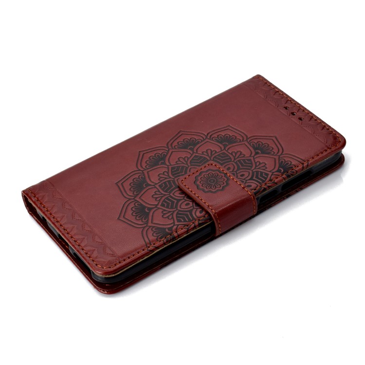 Imprint Mandala Pattern PU Leather Cell Phone Cover with Card Slots for Huawei Honor 7C / Enjoy 8 - Brown-7