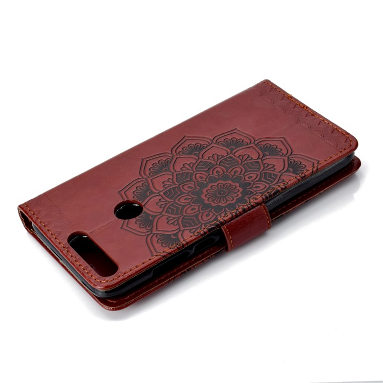 Imprint Mandala Pattern PU Leather Cell Phone Cover with Card Slots for Huawei Honor 7C / Enjoy 8 - Brown-8