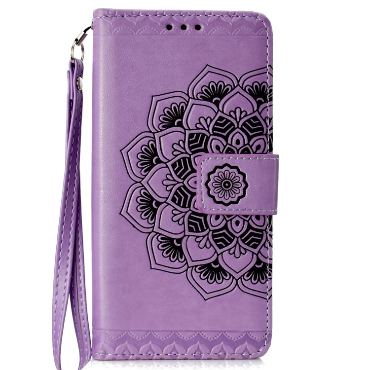 Imprint Mandala Pattern Stand Leather Cell Phone Case with Card Slots for Huawei P20 - Purple-2
