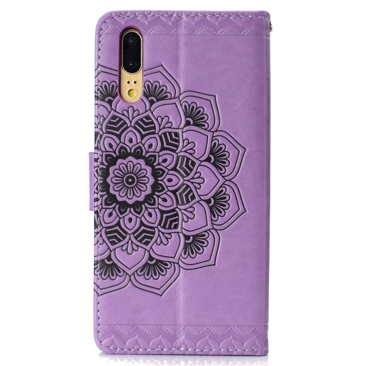 Imprint Mandala Pattern Stand Leather Cell Phone Case with Card Slots for Huawei P20 - Purple-3