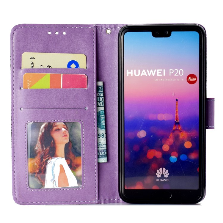 Imprint Mandala Pattern Stand Leather Cell Phone Case with Card Slots for Huawei P20 - Purple-4
