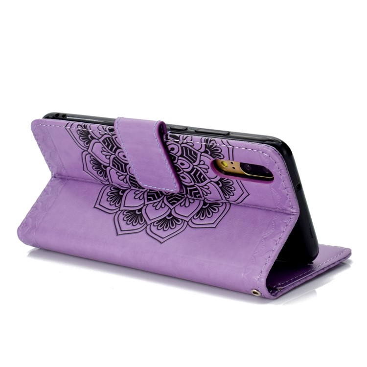 Imprint Mandala Pattern Stand Leather Cell Phone Case with Card Slots for Huawei P20 - Purple-5