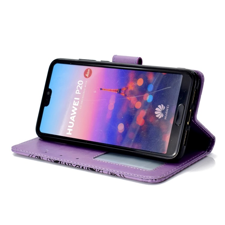 Imprint Mandala Pattern Stand Leather Cell Phone Case with Card Slots for Huawei P20 - Purple-6