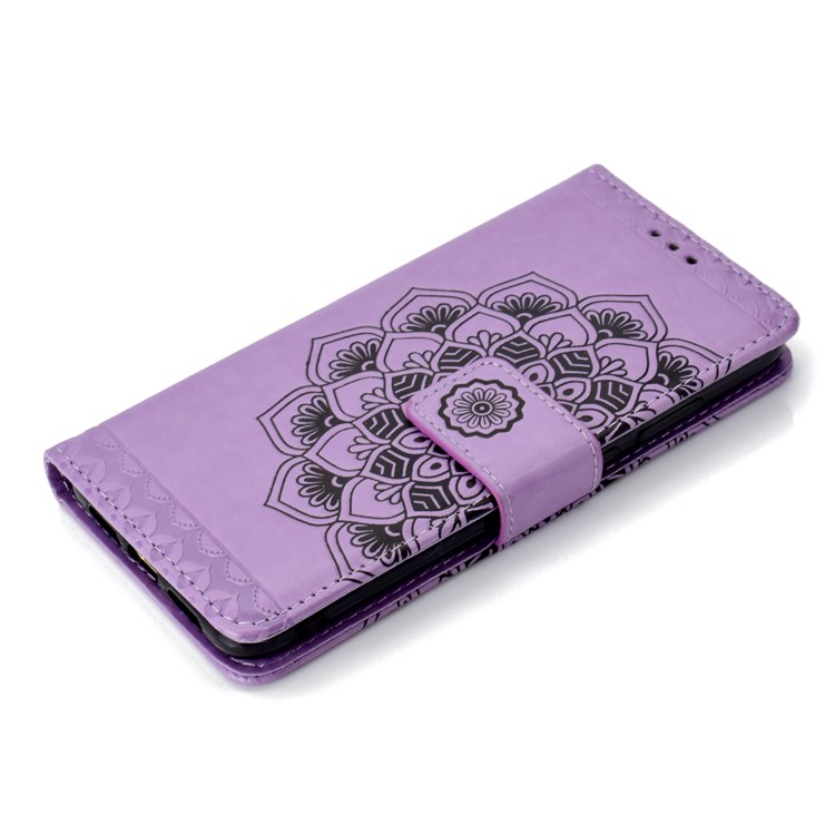 Imprint Mandala Pattern Stand Leather Cell Phone Case with Card Slots for Huawei P20 - Purple-7