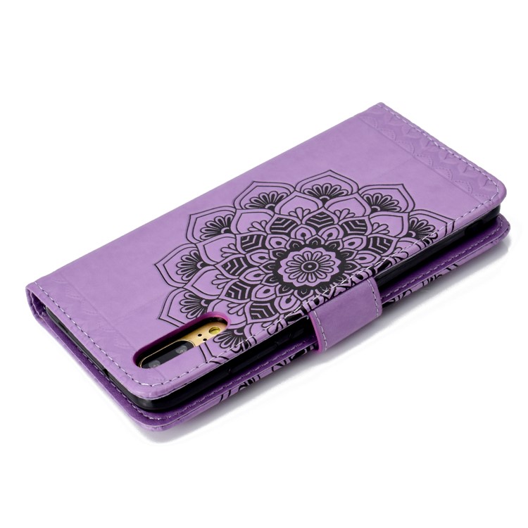 Imprint Mandala Pattern Stand Leather Cell Phone Case with Card Slots for Huawei P20 - Purple-8