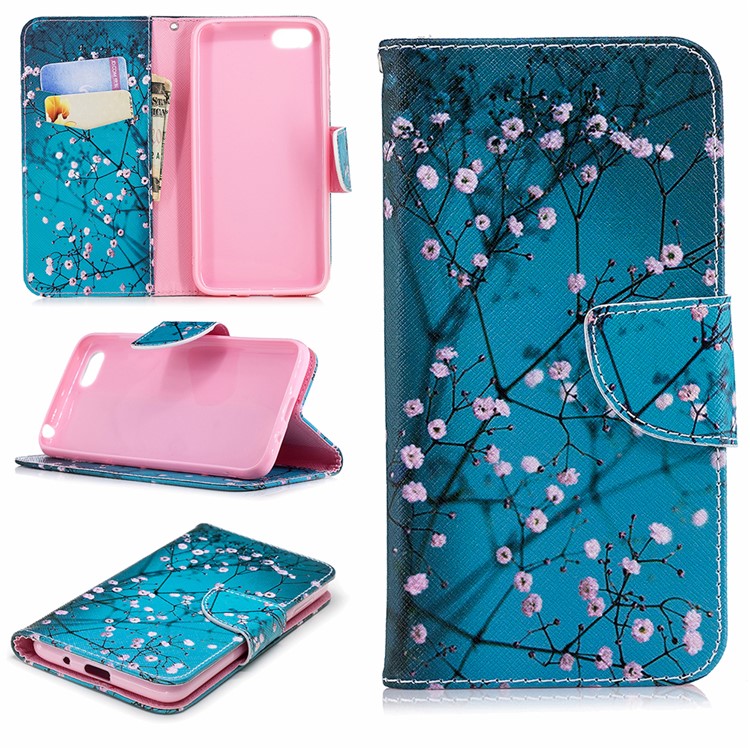 Para O Primeiro De Huawei Y5 (2018) / Y5 (2018) Padrão De Impressão Carteira De Couro Stand Embalagem - Floret Rosa-1