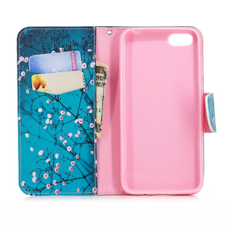 Para O Primeiro De Huawei Y5 (2018) / Y5 (2018) Padrão De Impressão Carteira De Couro Stand Embalagem - Floret Rosa-8