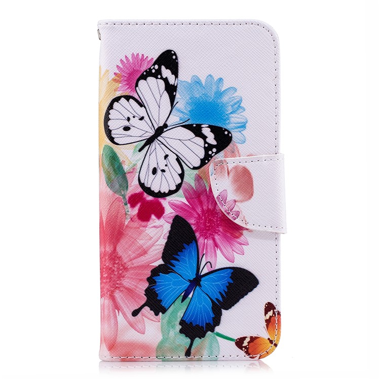 For Huawei Y5 Prime (2018) / Y5 (2018) Pattern Printing Leather Wallet Stand Casing Cover - Butterflies and Flowers-2