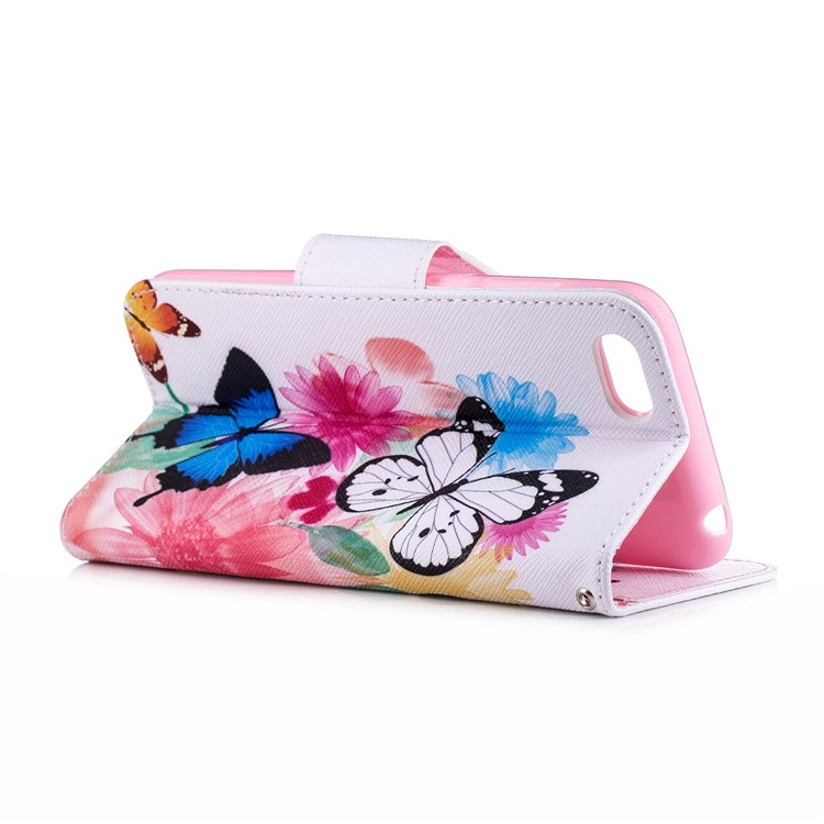For Huawei Y5 Prime (2018) / Y5 (2018) Pattern Printing Leather Wallet Stand Casing Cover - Butterflies and Flowers-4