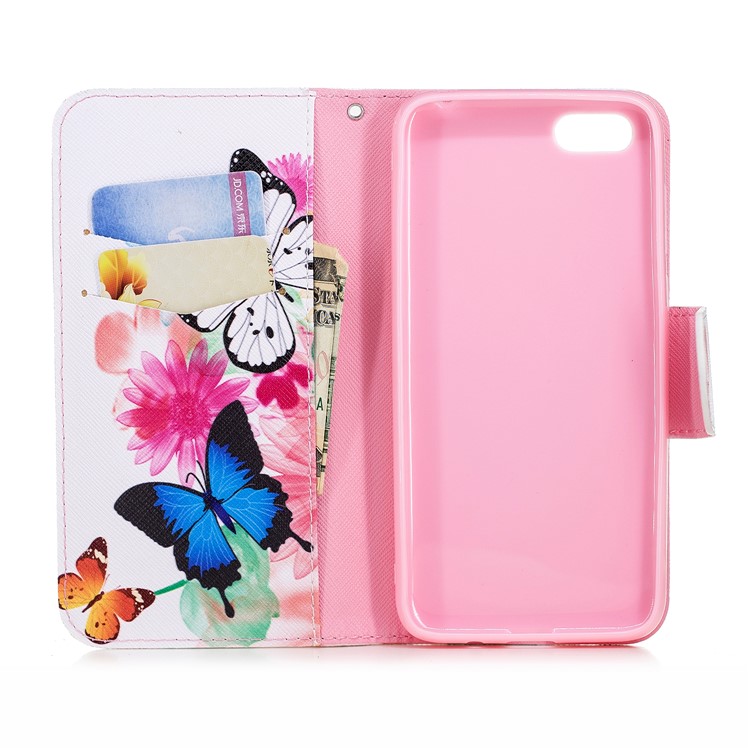 For Huawei Y5 Prime (2018) / Y5 (2018) Pattern Printing Leather Wallet Stand Casing Cover - Butterflies and Flowers-8