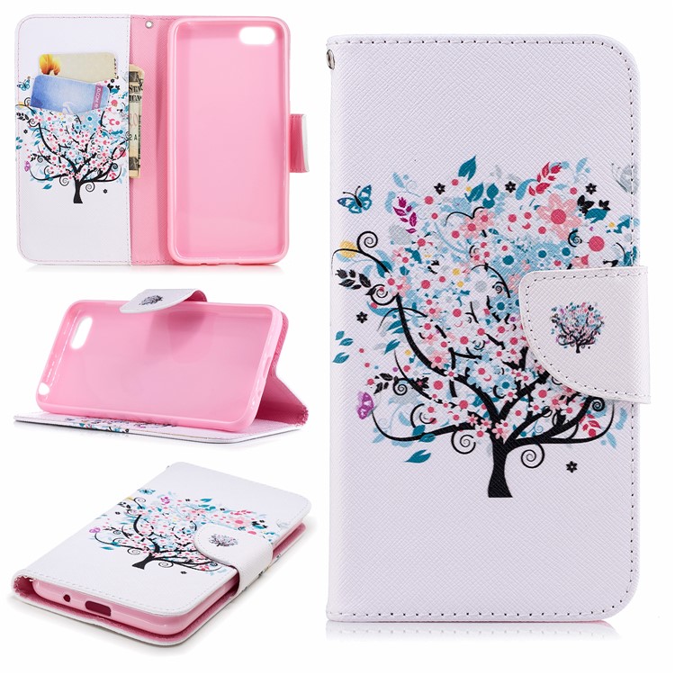 For Huawei Y5 Prime (2018) / Y5 (2018) Pattern Printing Leather Wallet Stand Phone Case Cover - Flower Tree-1