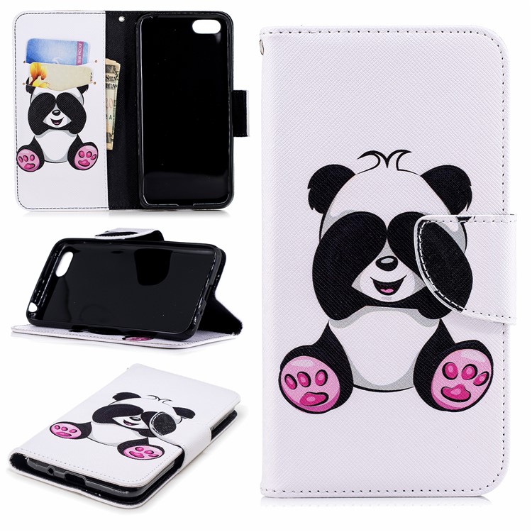Padrão De Impressão PU Carteira De Couro Capa De Proteção Case Para Huawei Y5 Prime (2018) / Y5 (2018) - Panda Bonito-1