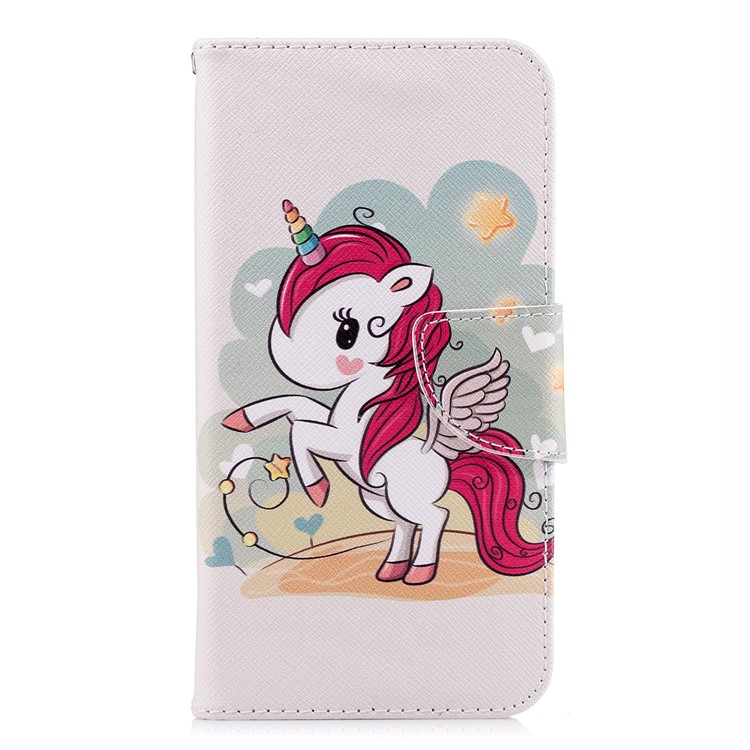 Carteira De Couro Estampada Stand Tampa Do Invólucro Do Telefone Para Huawei Y5 Prime (2018) / Y5 (2018) - Unicórnio-2