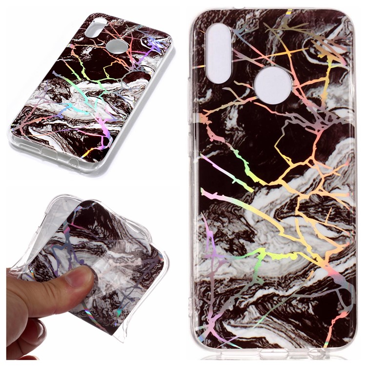 Cubierta Revestida Modelo Del Teléfono IMD TPU Del Mármol Para Huawei P20 Lite / Nova 3e - Negro / Blanco-1