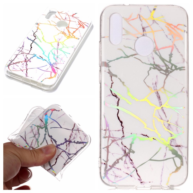 Patrón De Mármol Plateado IMD TPU Carcasa Del Teléfono Para Huawei P20 Lite / Nova 3e - Blanco-1