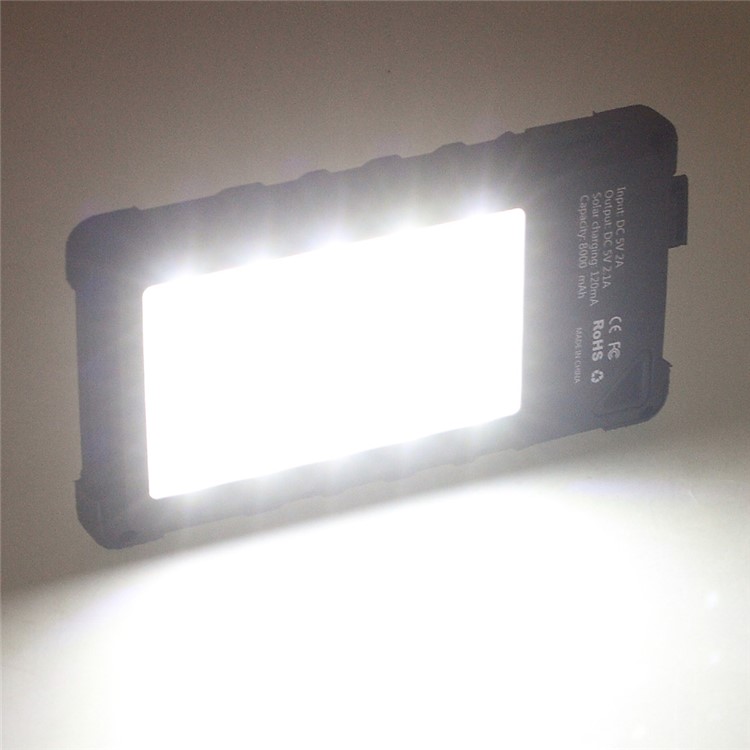 8000mah Impermeável Banco De Energia Solar USB Duplo Com Luzes LED Para Iphone Samsung HTC - Preto-10