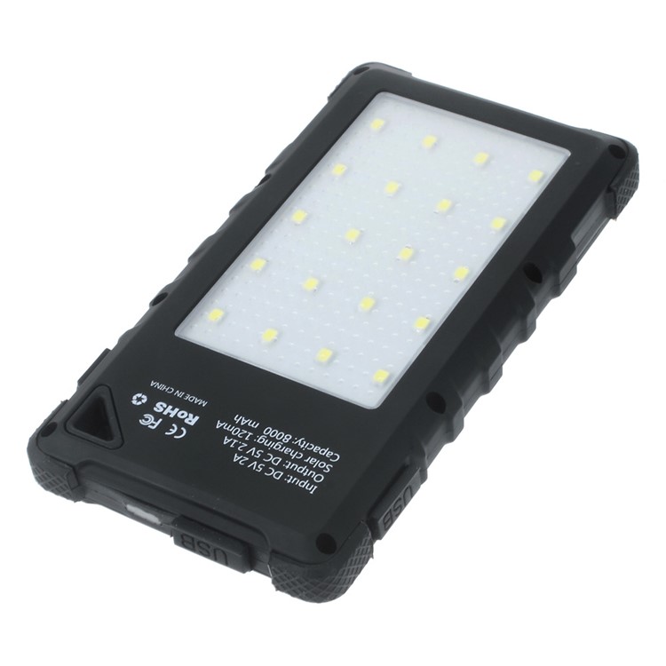 8000mah Impermeável Banco De Energia Solar USB Duplo Com Luzes LED Para Iphone Samsung HTC - Preto-4