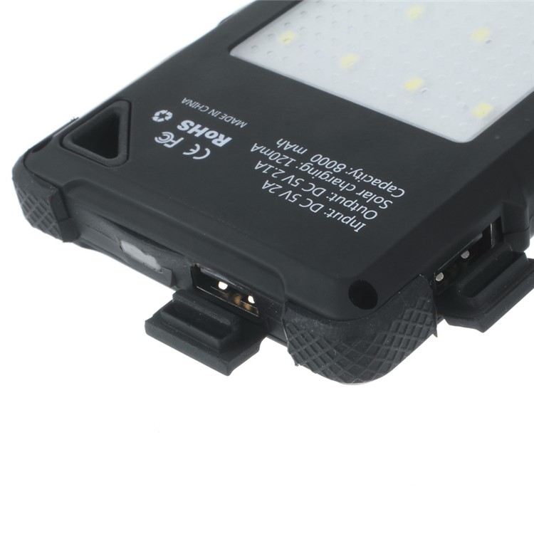 8000mah Impermeável Banco De Energia Solar USB Duplo Com Luzes LED Para Iphone Samsung HTC - Preto-7