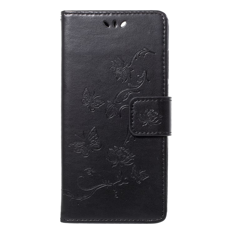Imprint Butterfly Flower Wallet Stand Leather Flip Cover for Huawei Y6 (2018)/Honor 7A (without Fingerprint Sensor) - Black-1